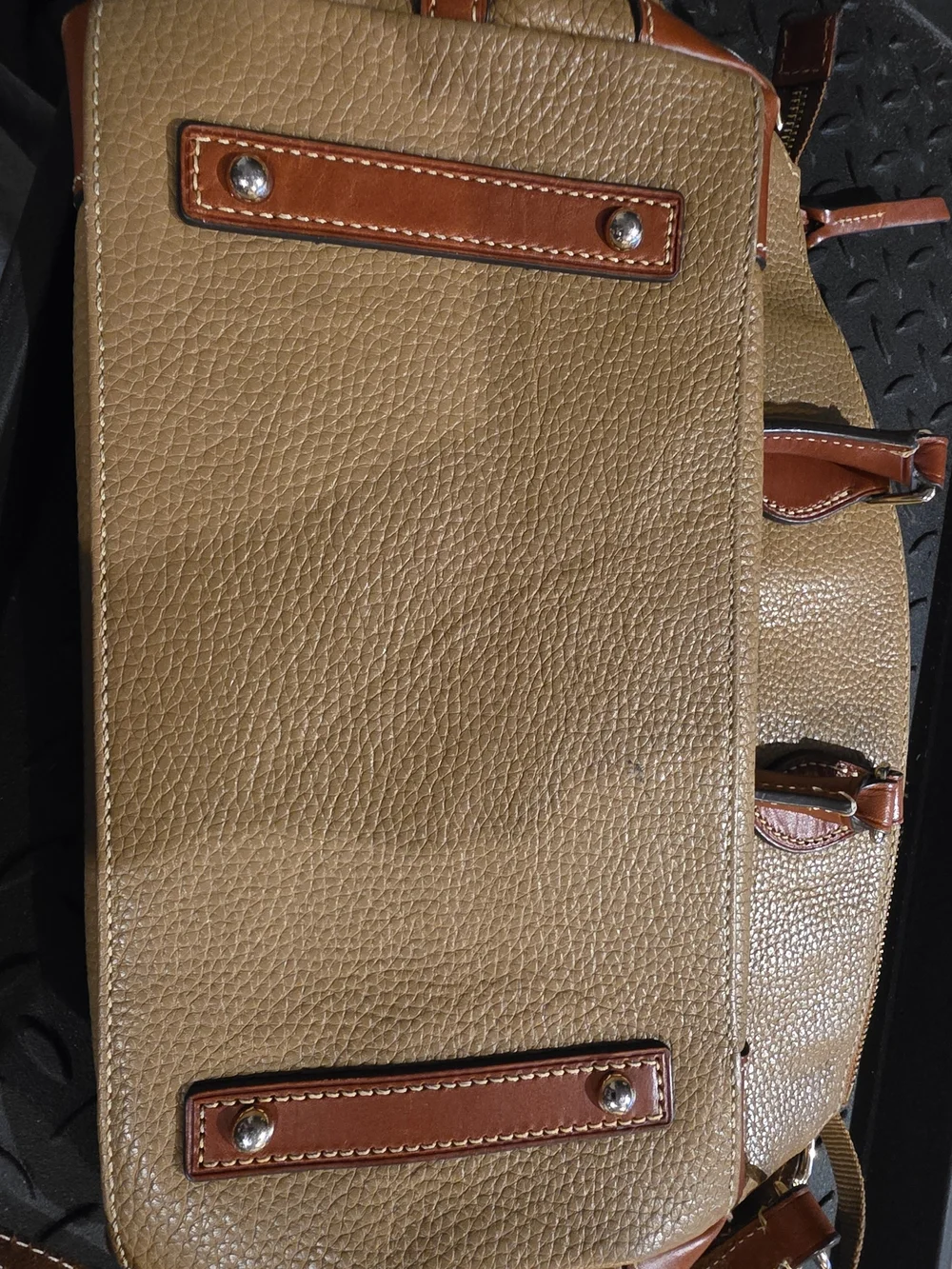 Dooney & Bourke Tan Pebbled Leather Satchel - Brown Trim - Picture 5 of 10